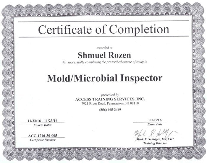 הסמכה לאיתור עובש ובקרטריות